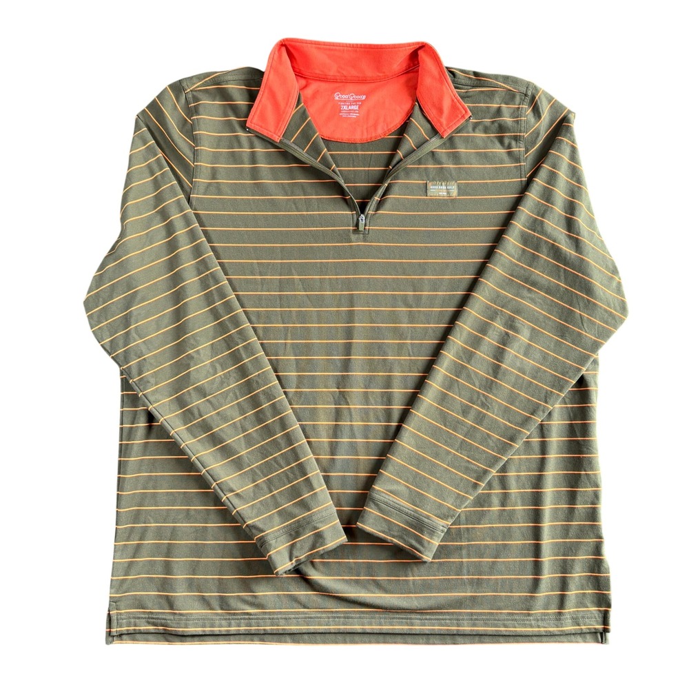 $100 Good Good Golf Mens 1/4‎ Zip Pullover Golfcore 2XL Green Orange